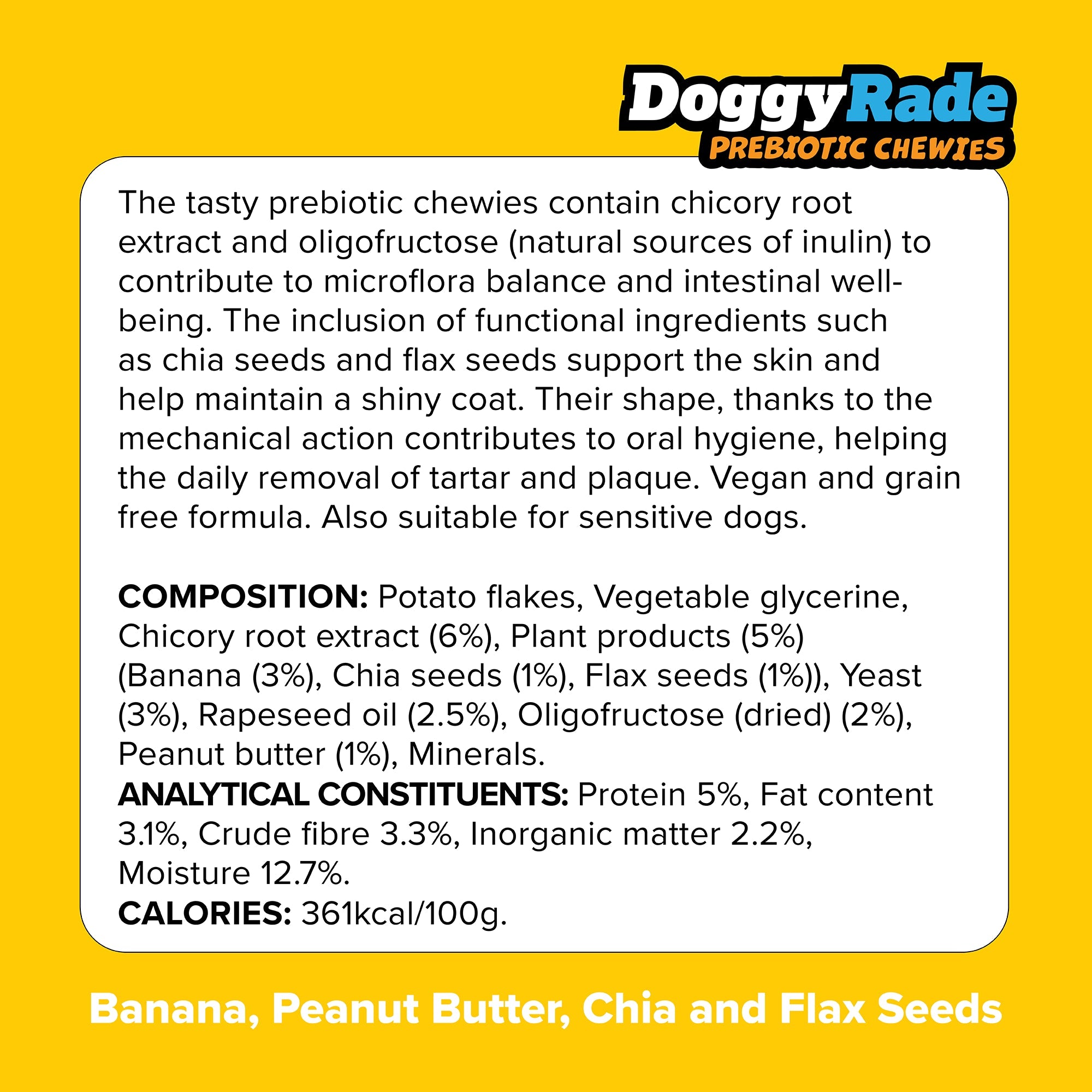 DoggyRade Prebiotic Superfood Chewies - Peanut Butter, Banana, Chia and Flaxseeds